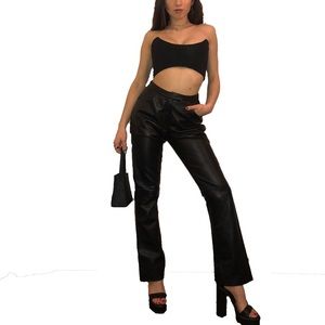 Genuine Leather Cropped Flare Pants